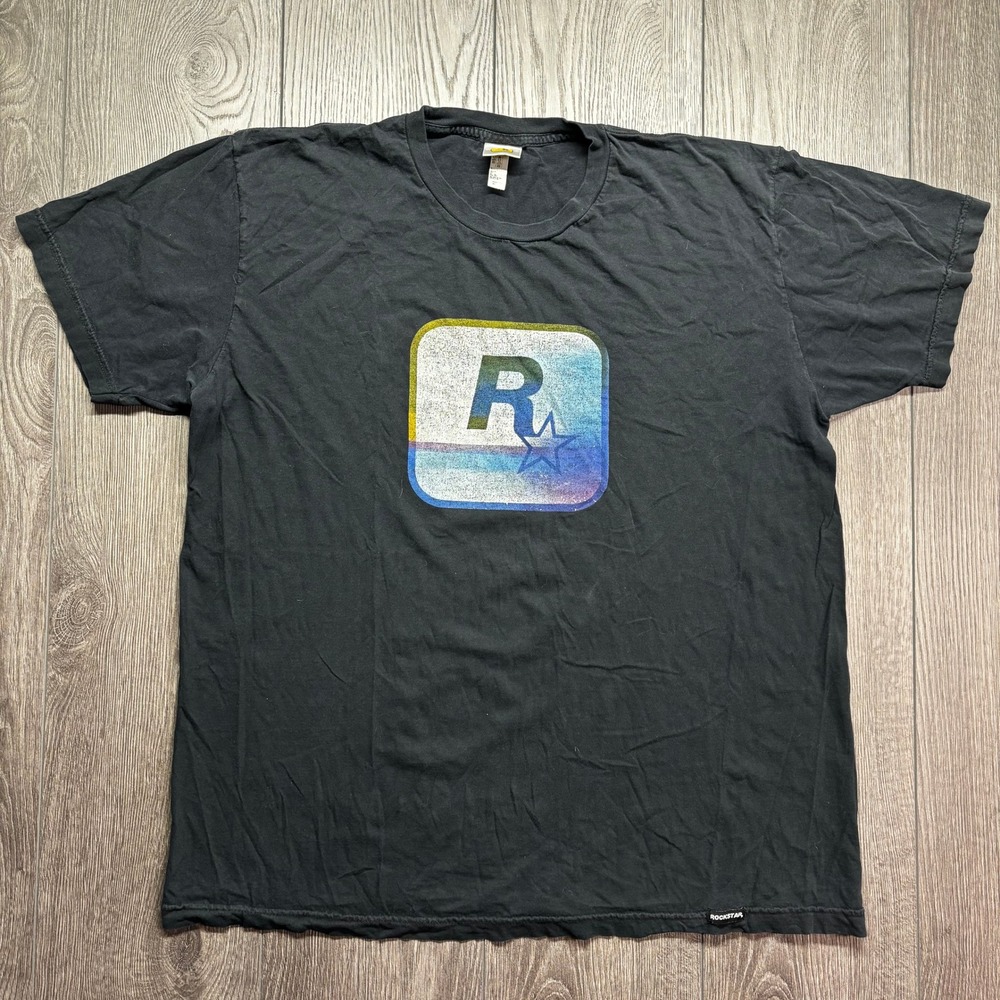 Rockstar Games Logo Graphic T-Shirt Mens XL Black Short Sleeve Gaming Tee USA